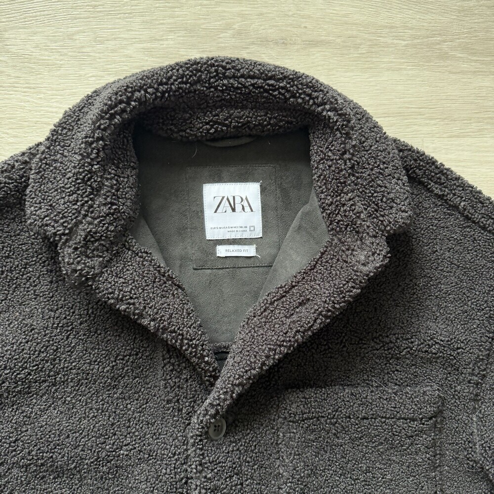 Zara Sherpa Fleece Shacket Fleece Shirt Jacket Relaxed Fit Women's Size S-M - Picture 6 of 14